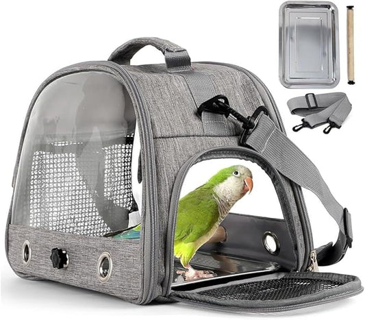 Bird Travel Carrier Portable Parrot Carry Transport Bag with Stand Perch and Tray Breathable Travel Cage for Cockatiel Parakeet Small Bird