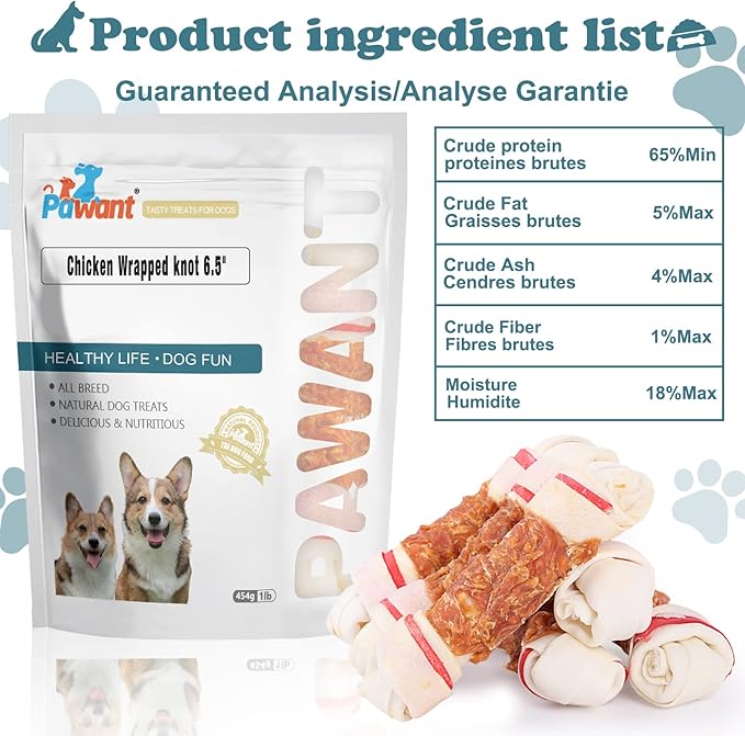 Dog Treats Chicken Wrapped Rawhide Bones for Small Dog Treats Puppy Chews Snacks Promotes Healthy Chewing Chicken Wrapped Knot 6.5" 0.5lb