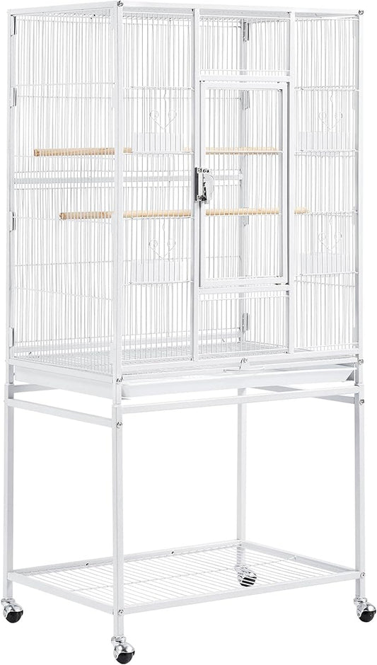 Topeakmart 54-inch Flight Bird Cage with Stand Wrought Iron Bird Cage for Parakeets Parrots Green Cheek Conures Budgies Finches, White