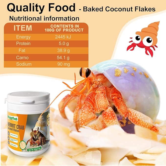 Hermit Crab Food - Baked Coconut Treat, Natural Dried Coconut for Crab Healthy & Additive Free, Easily Digestible Hermit Food Hermit - Ideal Crab Pet Snacks, Crispy & Delicious | 60g (Big)