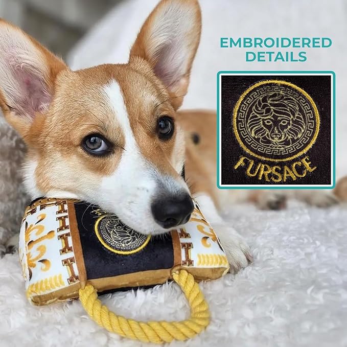Haute Diggity Dog Fursace Handbag, Plush Designer Dog Toys with Interactive Squeaker, Stimulating Pet Enrichment, Machine-Washable & Safe Materials for All Breeds, One Size