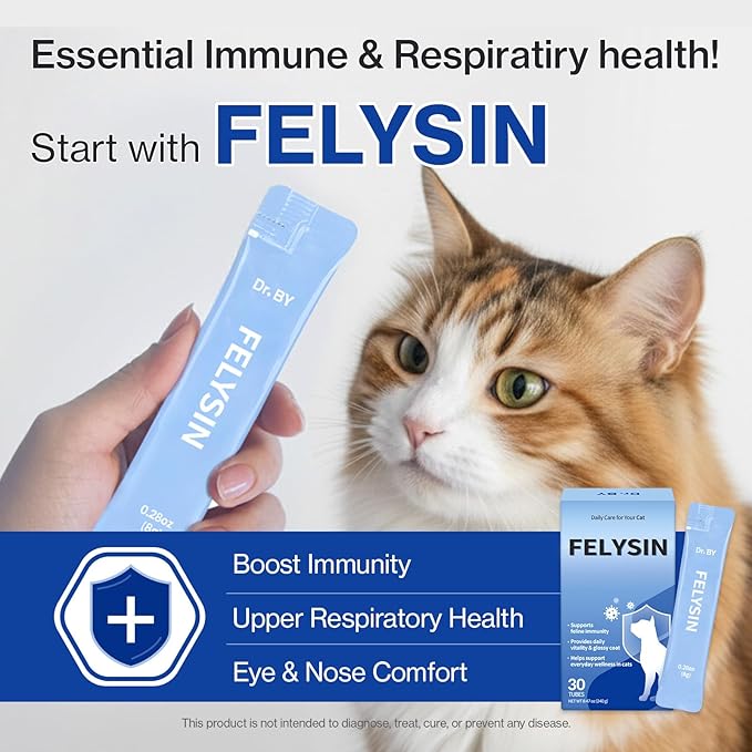 Doctor By FELYSIN L-lysine for Cats Lysine Supplements Immune Support Allergy Relief Sneezing Runny Nose Watery Eyes Respiratory Treatment with Beta-glucan, 30 Lickable Formula Individually Packaged