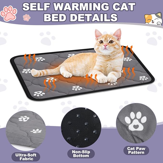 Riakrum 4 Pack Self Heating Cat Bed Pad Self Warming Pet Dog Mat Non Slip Washable Cat Kennel Crate Pad with Storage Bag for Indoor Outdoor Small Medium Dog Kitten(16 x 20 Inches)