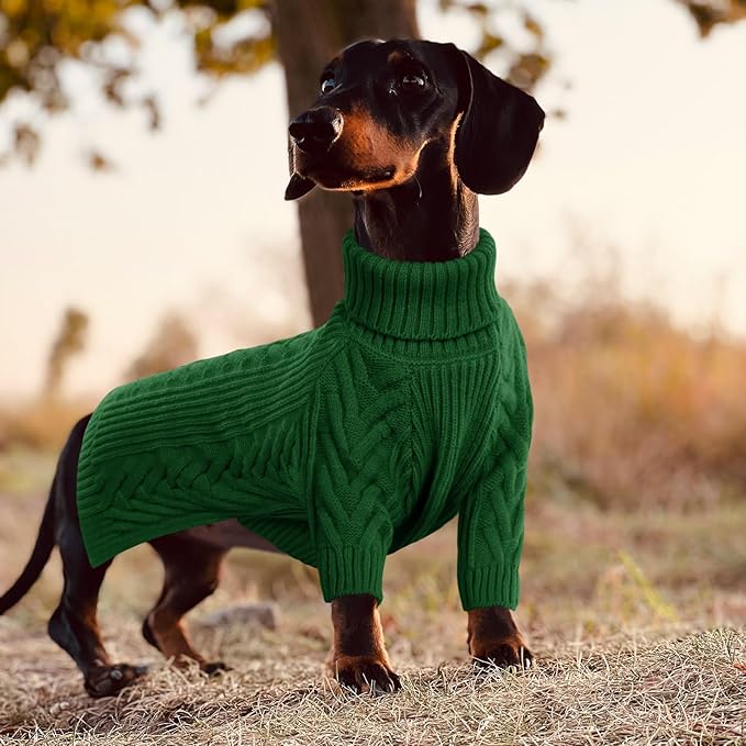 ASENKU Dog Sweater, Dog Sweaters for Medium Dogs, Warm Pullover Doggie KnitTurtleneck Warm Clothes for French Bulldog, Boston Terrier（Dark Green, M）