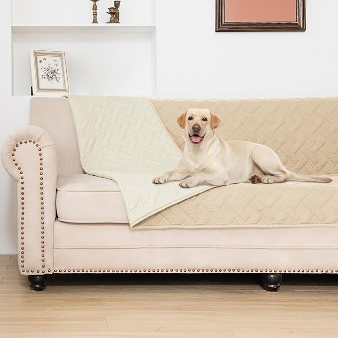 BOCTOPUG Dog Bed Cover for Pets Blankets Rug Pads for Couch Protection Waterproof Bed Covers Dog Blanket Furniture Protector Reusable Changing Pad (Ivory+Beige, 62"x82")