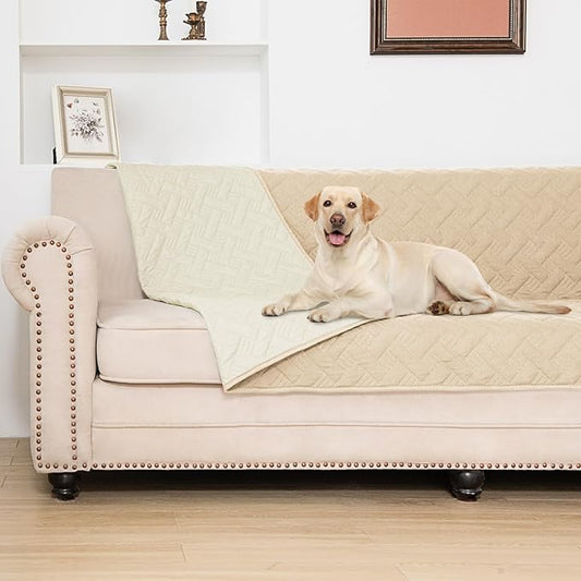 BOCTOPUG Dog Bed Cover for Pets Blankets Rug Pads for Couch Protection Waterproof Bed Covers Dog Blanket Furniture Protector Reusable Changing Pad (Ivory+Beige, 62"x82")