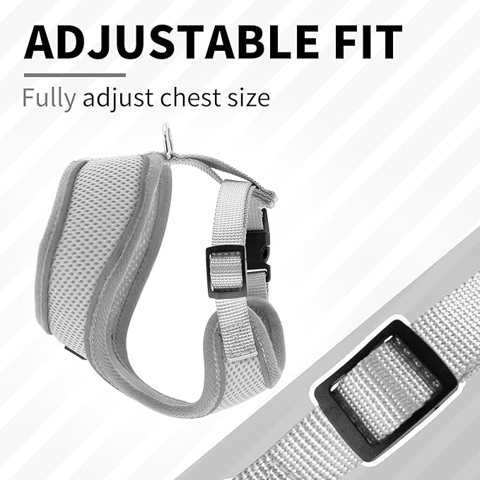 AIITLE No Choke Dog Harness with Triple-Layer Mesh, Reflective & Adjustable Chest Belt, Easy On/Off for Pekingese, Schnauzer – Durable for Daily Walks, Parties (L, Grey)