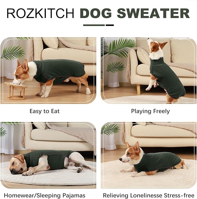 ROZKITCH Dog Winter Coat Soft Pullover Pajamas, Pet Windproof Warm Cold Weather Jacket Vest Cozy Jumpsuit Apparel Outfit Clothes for Walking Hiking Travel Sleep Green M