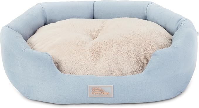TOWN & COUNTRY EVERYDAY CuddleTown Faux Linen Comfy Cozy Cuddler Pet Bed, Supportive & Calming, Non-Slip Bottom, Machine Washable Cover, Blue, XS 20"x14"x6"
