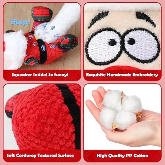 SZEE Christmas Dog Toys, 3 Pack Plush Squeaky Chew Toys for Medium & Big Dogs, Funny Dog Idea, Interactive Pet Playthings for Mental Stimulation - Santa, Reindeer, Snowman