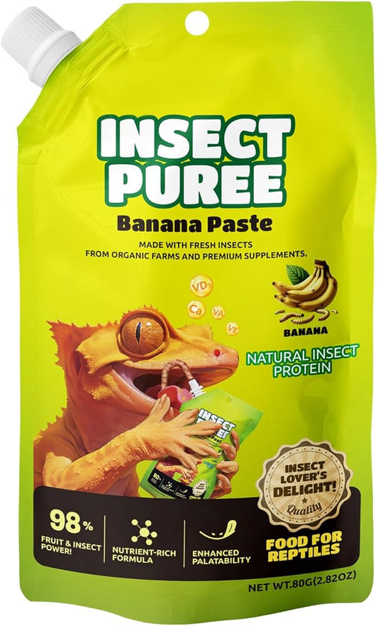 Crested Gecko Food Insect Puree, Fruit Mix Banana, Reptile Food Made with Fresh Insects 2.82oz
