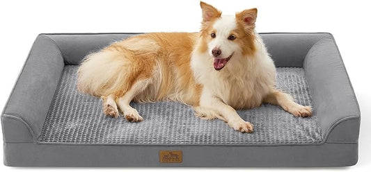Orthopedic Dog Beds for Large Sized Dog, XL Bolster Pet Couch with Waterproof Lining, Egg Crate Foam Sofa for Pets Up to 100 lbs, U-Shaped, 44x32x7 inch, Grey
