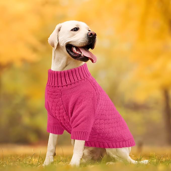 Kuoser Dog Sweaters for Medium Dogs Girl Boy, Solid Turtleneck Pullover Dog Sweater for Christams Holiday, Thick Warm Winter Fall Knitwear Half Sleeve Pet Sweater Outfit, Rose M