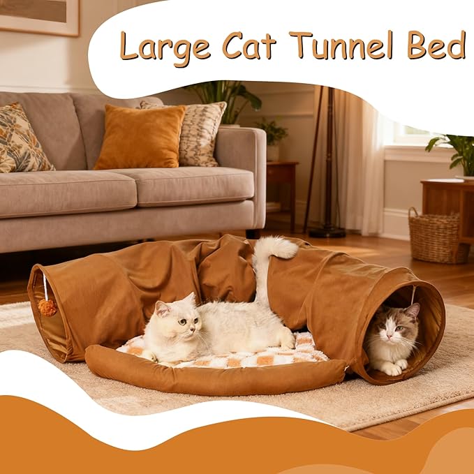 Large Cat Tunnel Bed for Indoor Cats, Peekaboo Cat Cave with Detachable & Washable Design, Scratch-Resistant Donut Bed for Multiple & Large Cats (Rainbow Colors)