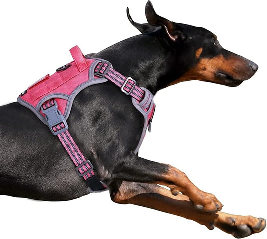 BUMBIN Tactical Dog Harness for Large Dogs No Pull, Famous TIK Tok No Pull Puppy Harness, Fit Smart Reflective Pet Walking Harness for Training, Adjustable Dog Vest Harness with Handle Pink L