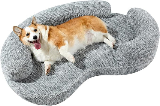 Orthopedic Memory Foam Dog Bed for Medium Sized Dog - Washable & Waterproof & Removable Warm Couch - Round Calming Bed for Anxiety Relief (43 x 29 x 8 Inch)