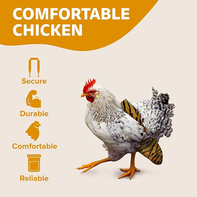 Hen Holster Bikini Diaper, Bird Diaper & Harness for Hens, Roosters, Ducks, Geese - with Removable Vinyl Liner, Adjustable Fit for Outdoor Adventures & Indoor Use - Easy to wear - S/M, Tiger