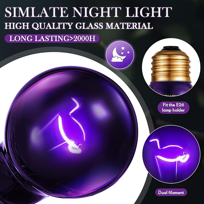 Retisee 4 Pack 75W Reptile Night Heat Lamp Simulate Moonlight Heat Bulb Purple Lamp Reptile Night Heat Bulb for Bearded Dragon Lizard Snake Chameleon Turtle Amphibians