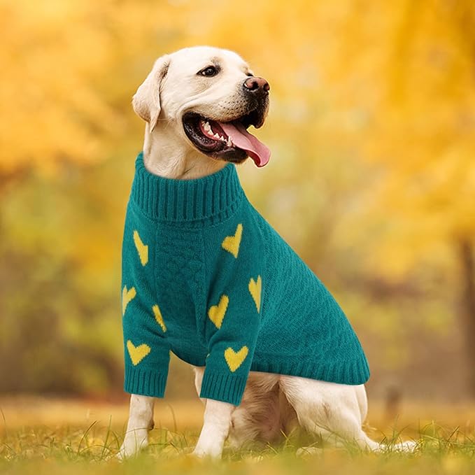 Kuoser Dog Sweater,Thermal Knitted Large Dog Sweaters,Turtleneck Thick Pet Holiday Sweater Dogs Christmas Outfit,Cold Weather Pet Winter Clothes Doggie Knitwear Girl Boy for Fall Xmas,Green L