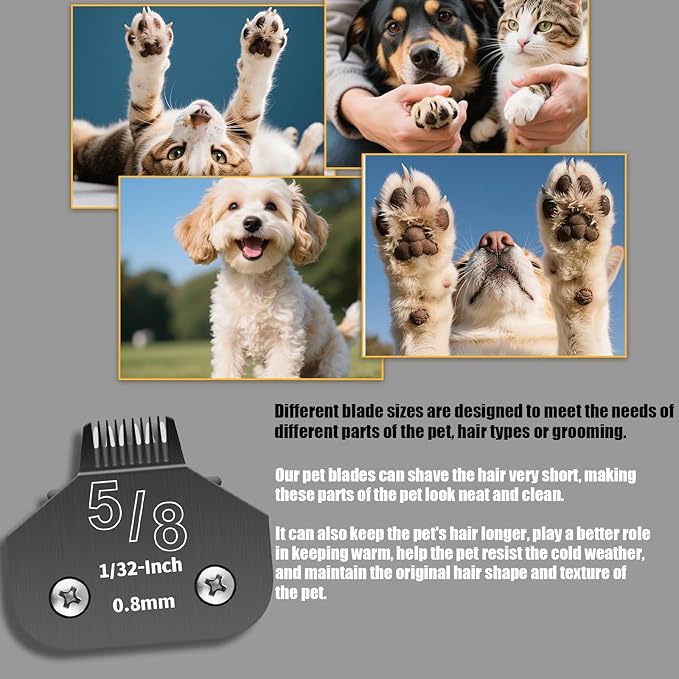 3 Pack 5/8N Detachable Dog Grooming Steel Blades,Compatible with Andis,Oster A5,Wahl KM-10 Series,Cut Length 1/32" 0.8MM （Black）
