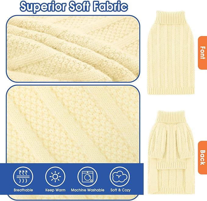 Queenmore Small Dog Sweaters for Dogs Girls Boys,Xmas Sweater Small Dog,Turtleneck Knitted Sweater for Dogs Cats,Cold Weather Pullover for Male Female,Soft Sweaters Pet Apparel(Light Apricot,S)