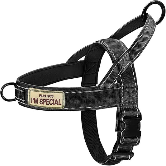 Dog Harness, No Pull Reflective Adjustable Harness for Medium Large Dogs, Escape Proof, Lightweight, Breathable, Oxford Nylon, 360° Chest Strap, Back Control Handle, Black M
