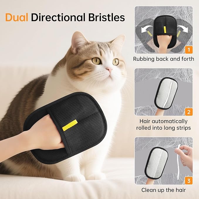 Reusable Pet Hair Removal Gloves, Cat Dog Electrostatic Hair Remover Grooming Glove Tool