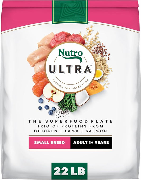 Nutro Ultra Adult Small Breed Dry Dog Food, Chicken, Lamb and Salmon Protein Trio, 22 lb Bag