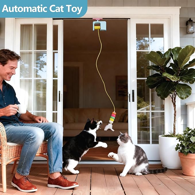 Interactive Cat Toys for Indoor Cats,Hanging Electric Automatic Retractable Kitty Toys Detachable with 2 Caterpillar for Bored Cats