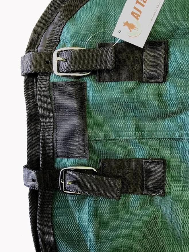 AJ Tack 1200D Waterproof Winter Horse Blanket - 400g Heavyweight Turnout with Fleece Collar, Shoulder Gussets & Tail Flap - Green 74"