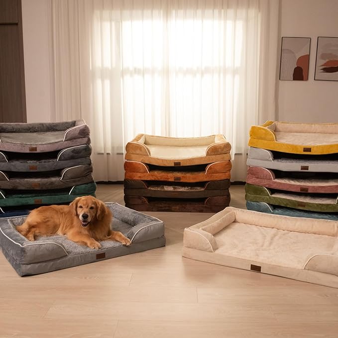 Comfort Expression Orthopedic Dog Bed for Medium Dogs 28x19 Inch, Waterproof Supportive Egg Crate Foam Medium Pet Bed with Removable Bolster, Dog Couch with Washable Cover & Non-Slip Bottom, Navy Blue