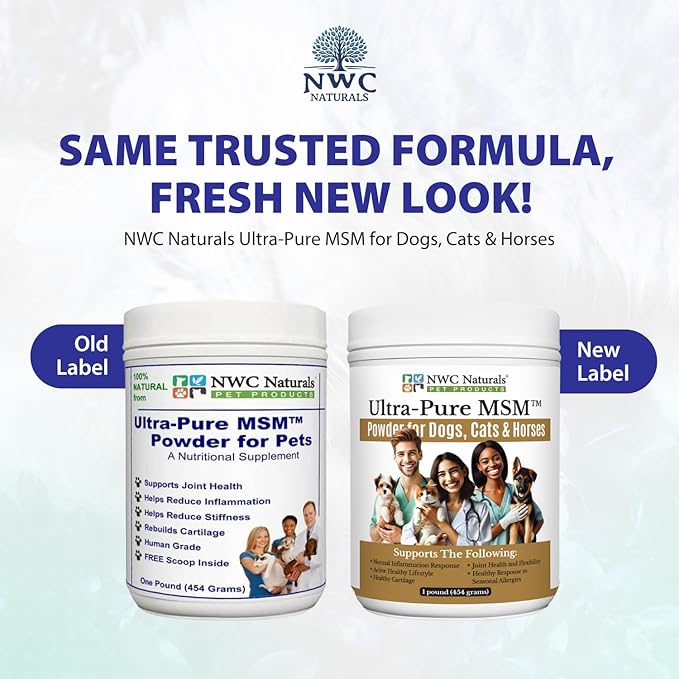 NWC Naturals Ultra-Pure MSM for Dogs, Cats & Horses, Supports Hip, Joint and Connective Tissue for Healthy Cartilage and Mobility Opti MSM, 1 lb Canister