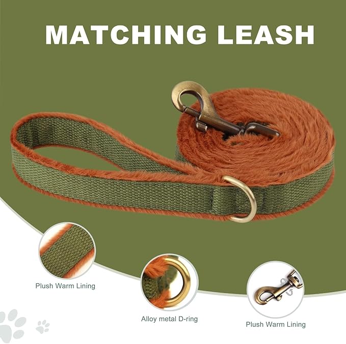 Beirui Soft Small Dog Harness and Leash Set-Adjustable Step in Dog Harness for Small Dogs-Easy Walk Dog Harness Small Sized Dog-Warm No Pull Dog Harness and Leash Used in Autumn Winter(Green,S)