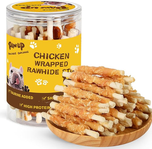 PAWUP Dog Treats Chicken Wrapped Rawhide Sticks Long Lasting Dog Chews, Natural Snacks for Medium Large Dogs w/Taurine,12.5 oz