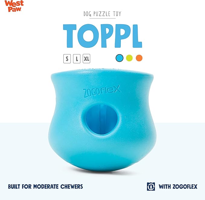 WEST PAW Zogoflex Toppl Interactive Treat Dispensing Dog Puzzle Play Toy, 100% Guaranteed Tough, It Floats!, Made in USA, Small, Aqua