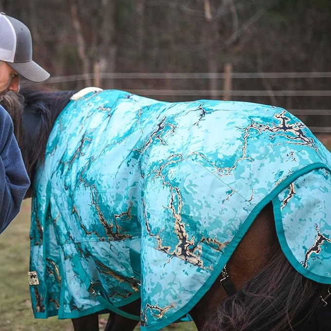 Jeffers Expression 1200 Denier Standard Neck Turnout Blanket for Horses, 75" - Water Proof, Breathable, 240 gram Polyfill for Medium Weight Warmth, Winter Protection for Stall, Barn – Bisbee Blue