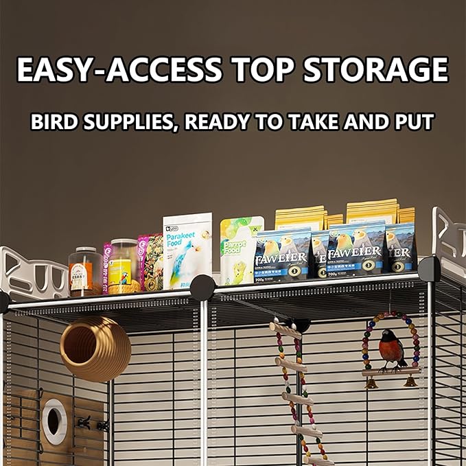 Large Parrot Cage with Acrylic Doors, 4 Casters, Perch & Feeder, Detachable Drawer, Ideal for Cockatiels, Budgies, Conures, Indoor/Outdoor Use – Spacious White Birdcage(White,72 * 36 * 106)