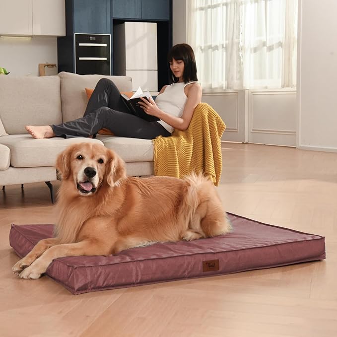 Outdoor Dog Bed for Small Dogs, Waterproof Dog Crate Bed for Medium Dogs Cats, Orthopedic Egg Crate Foam Pet Bed with Washable Removable Oxford Cover, Pink