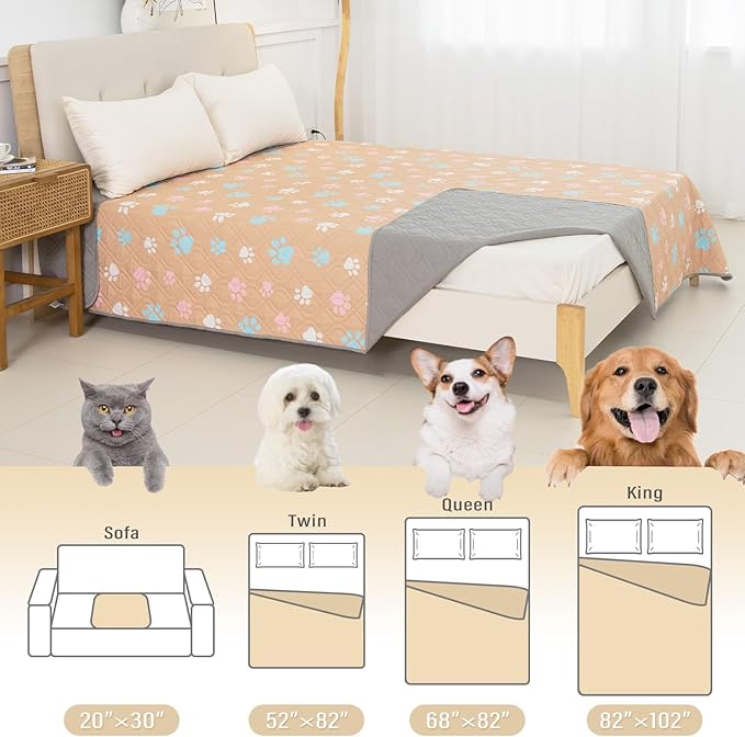 BOCTOPUG Dog Bed Cover for Pets Blankets Rug Pads for Couch Protection Waterproof Bed Covers Dog Blanket Furniture Protector Reusable Changing Pad (Yellow+Colorful Paw, 82"x82")