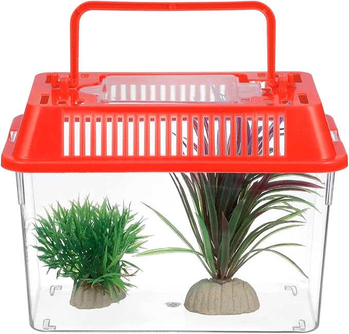 Mini Plastic Fish Tank, Small Portable Aquarium with Lid for Small Critters and Creatures Pet Fish Easy to Clean and Transparent Tank Design