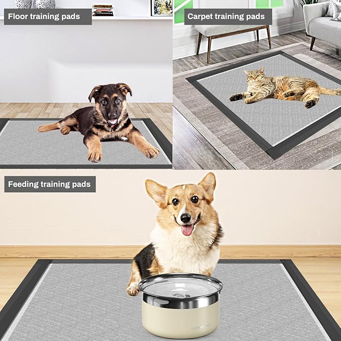 Charcoal Puppy Pads 28x34 Inches Extra Large Dog Pee Pads Odor-Control & Leak-Proof Disposable Pet Training Black New Edge-Wrapping Thicken Potty Pad for Dogs, Cats, Rabbits (100 Pieces)