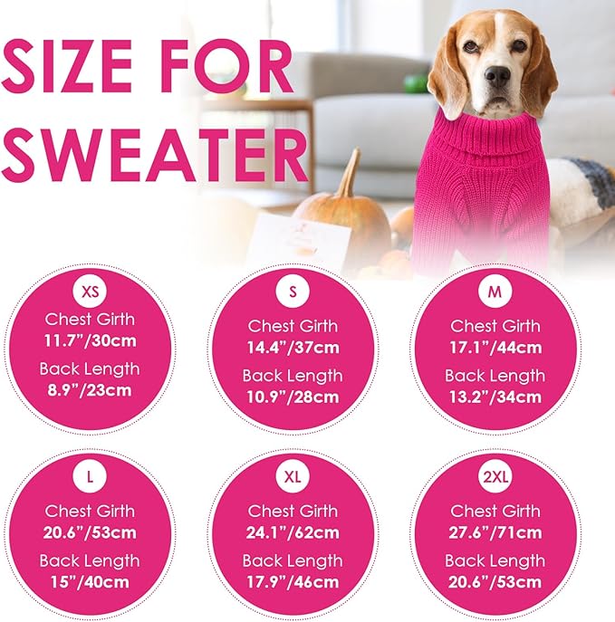 SUNFURA XS Dog Sweater, Small Dog Sweater Doggie Knitted Knitwear for Winter, Cat Pullover Christmas Sweatshirt for Yorkie Chihuahua, Warm Thick Turtleneck Clothes for Puppy, Hot Pink X-Small