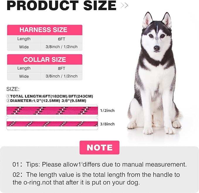 Lynxking No Pull Rope Dog Harness No Pull Reflective Leash Harness Collar 3 in 1 Dog Halter Harnesses Adjustable for Large Giant Dog (Pink, Small 3/8 inch)