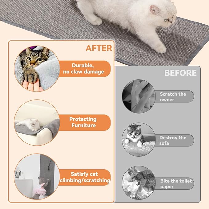 66.93x13.38x0.32 inch Thickened Cat Wall Scratcher Carpet, Cat Climbing Wall, Durable Cat Wall Furniture, Tall Cat Scratching Post, Wall Scratchers for Indoor Cats Sofa Protector (Grey-Velcro Strap)