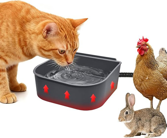 Dog Heated Water Bowl for Crate Cage No Freeze Water Bowl for Outdoor 0.27 Gallon Hanging Heated Water Dish for Dogs/Cats/Chickens/Birds/Rabbits, Grey