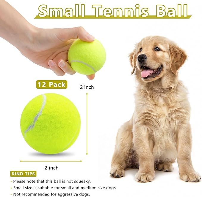 Magicorange 12 Pack Small Tennis Balls, 2 inch Tennis Balls for Dogs,Colorful Easy Catching Pet Playing Ball (Multicolor, 12 Pack)
