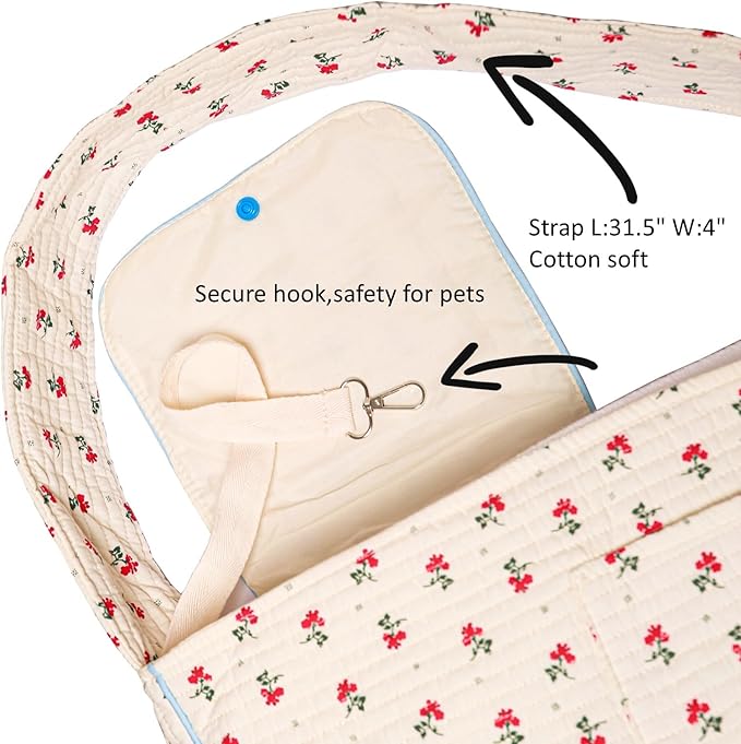 Floral Dog Sling Carrier, Breathable Cotton Hand-Free Cat Carrier,Chest Pet Purse for Small Dog Cat 3-12 lbs (White, Medium)