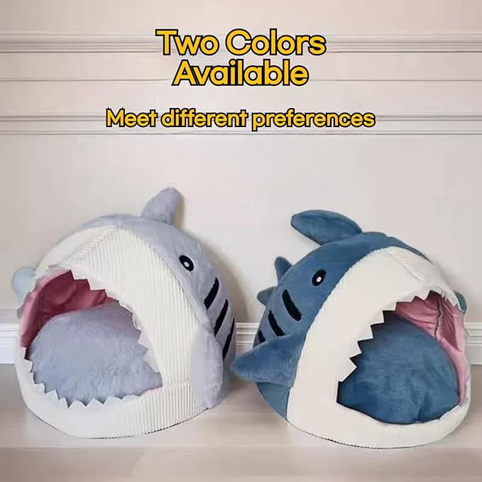Shark Cat House, Shark Shaped Kennel, Kitten Bed Hideout House, Covered Shark Head Shaped Indoor Pet Nest for Cat, Small Dogs (Blue, M(17 * 16 * 12.6 in))