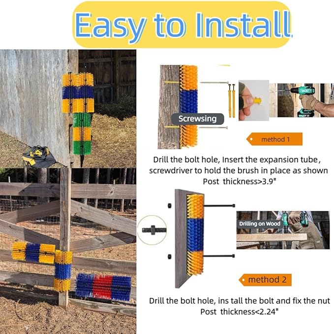 2PCS Livestock Scratching Brush, Goat Scratcher Brush Post with Cleaning Tool, Grooming and Massage Brushes for Horse Cow Sheep, Animals Back Scratching Itch Brushes