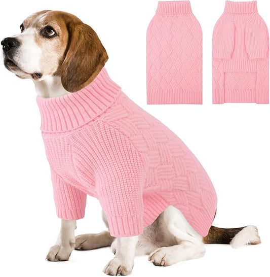 SUNFURA Dog Sweater, Medium Dog Sweaters Doggie Pullover for Fall Winter, Fleece Pet Christmas Sweaters for Holiday, Warm Turtleneck Knitwear for French Bulldog, Boston Terrier, Pink M